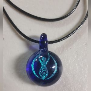 Blown Glass Dichroic Pendant Necklace Empowered Goddess Necklace 17"